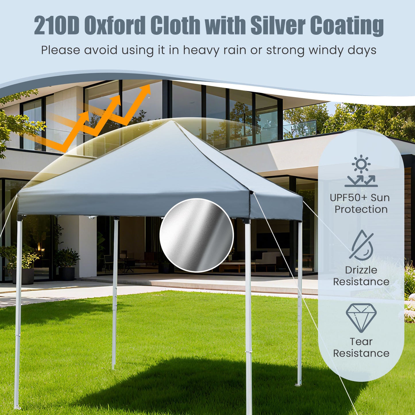 6.5 x 6.5 FT Pop up Canopy Tent Outdoor Patio Commercial Sunshade Shelter with 4 Sidewalls-Grey