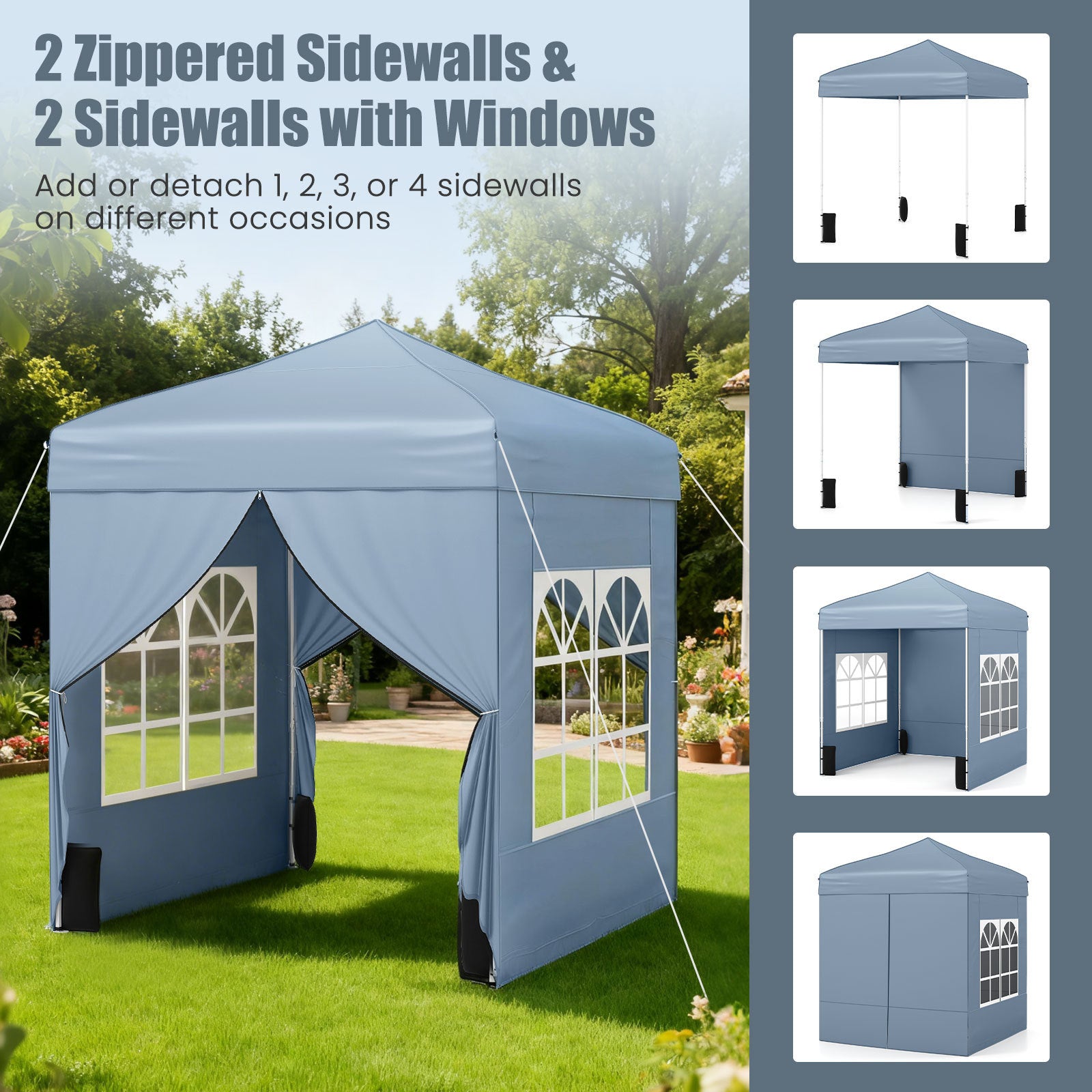 6.5 x 6.5 FT Pop up Canopy Tent Outdoor Patio Commercial Sunshade Shelter with 4 Sidewalls-Grey
