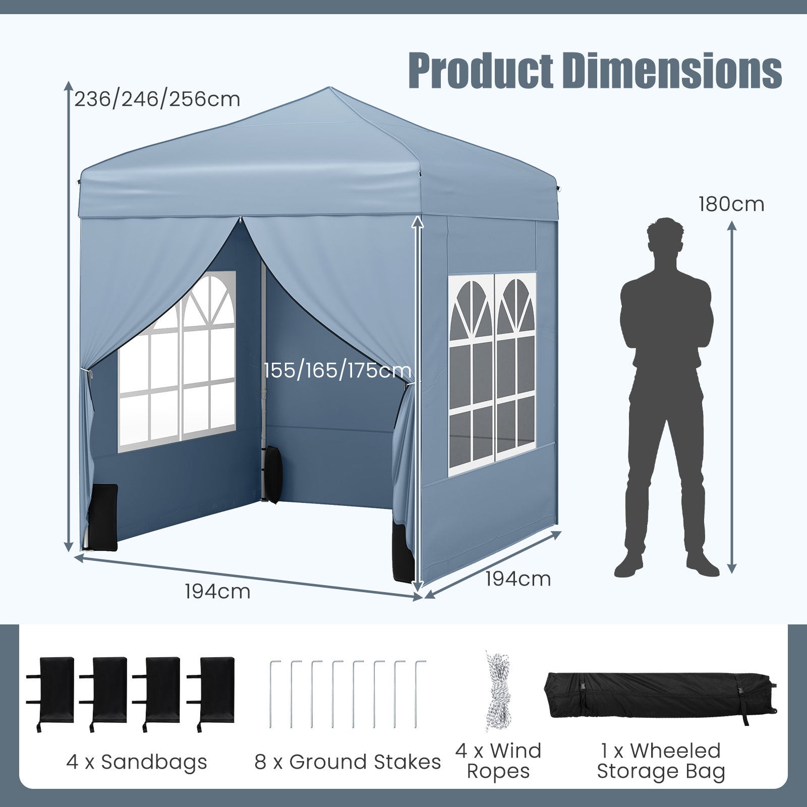 6.5 x 6.5 FT Pop up Canopy Tent Outdoor Patio Commercial Sunshade Shelter with 4 Sidewalls-Grey