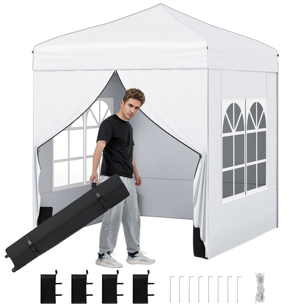 6.5 x 6.5 FT Pop up Canopy Tent Outdoor Patio Commercial Sunshade Shelter with 4 Sidewalls-White