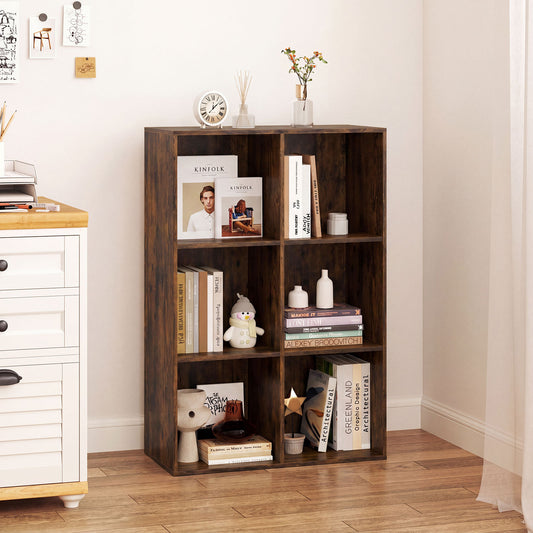 6-Cube Bookcase 3-Tier Storage Organizer with Anti-Tipping Kits for Living Room Study-Coffee