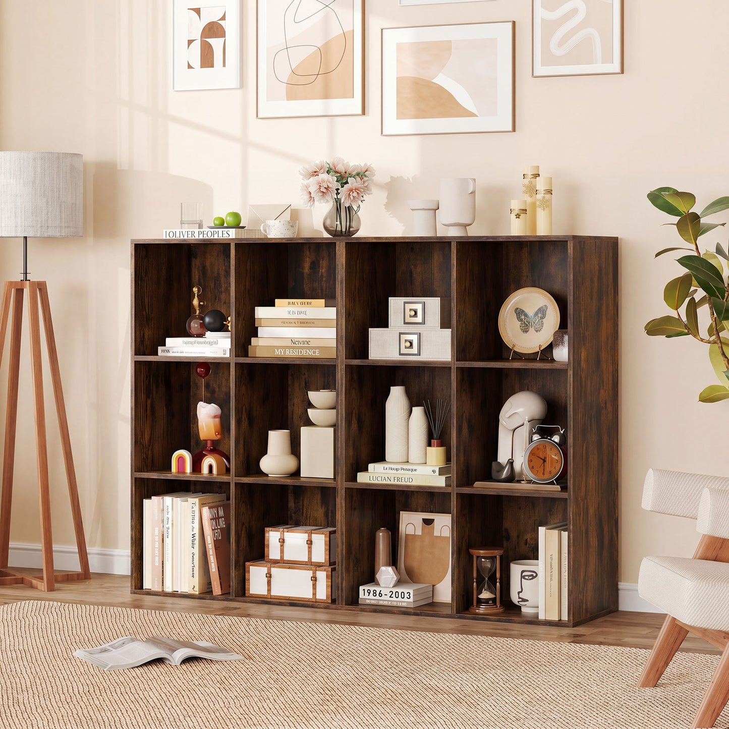 6-Cube Bookcase 3-Tier Storage Organizer with Anti-Tipping Kits for Living Room Study-Coffee