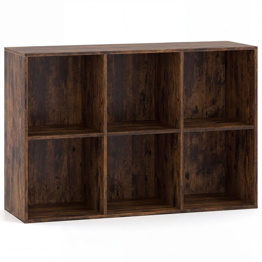 6-Cube Bookcase 3-Tier Storage Organizer with Anti-Tipping Kits for Living Room Study-Coffee