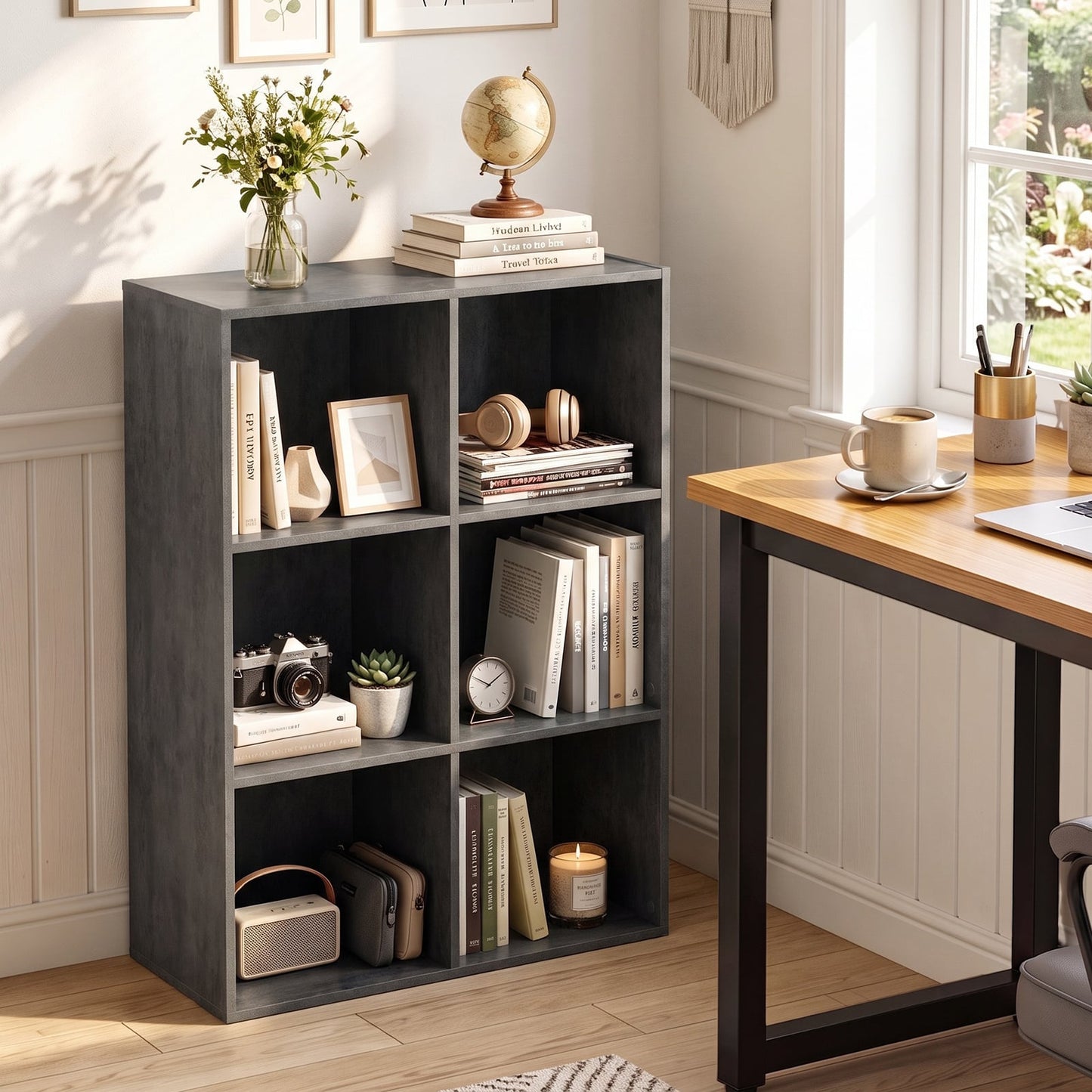 6-Cube Bookcase 3-Tier Storage Organizer with Anti-Tipping Kits for Living Room Study-Grey