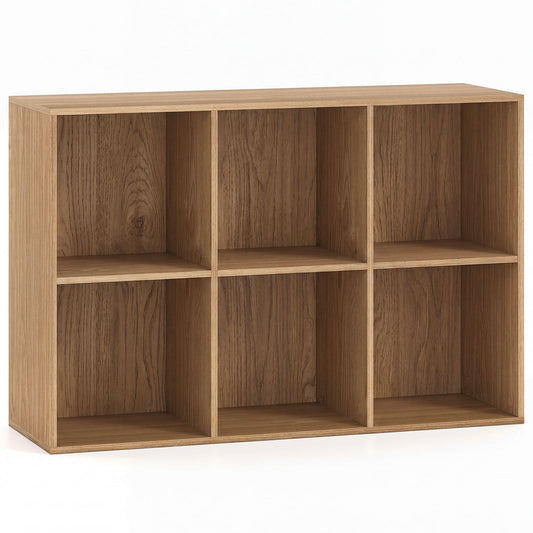 6-Cube Bookcase 3-Tier Storage Organizer with Anti-Tipping Kits for Living Room Study-Natural