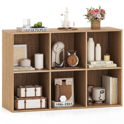 6-Cube Bookcase 3-Tier Storage Organizer with Anti-Tipping Kits for Living Room Study-Natural