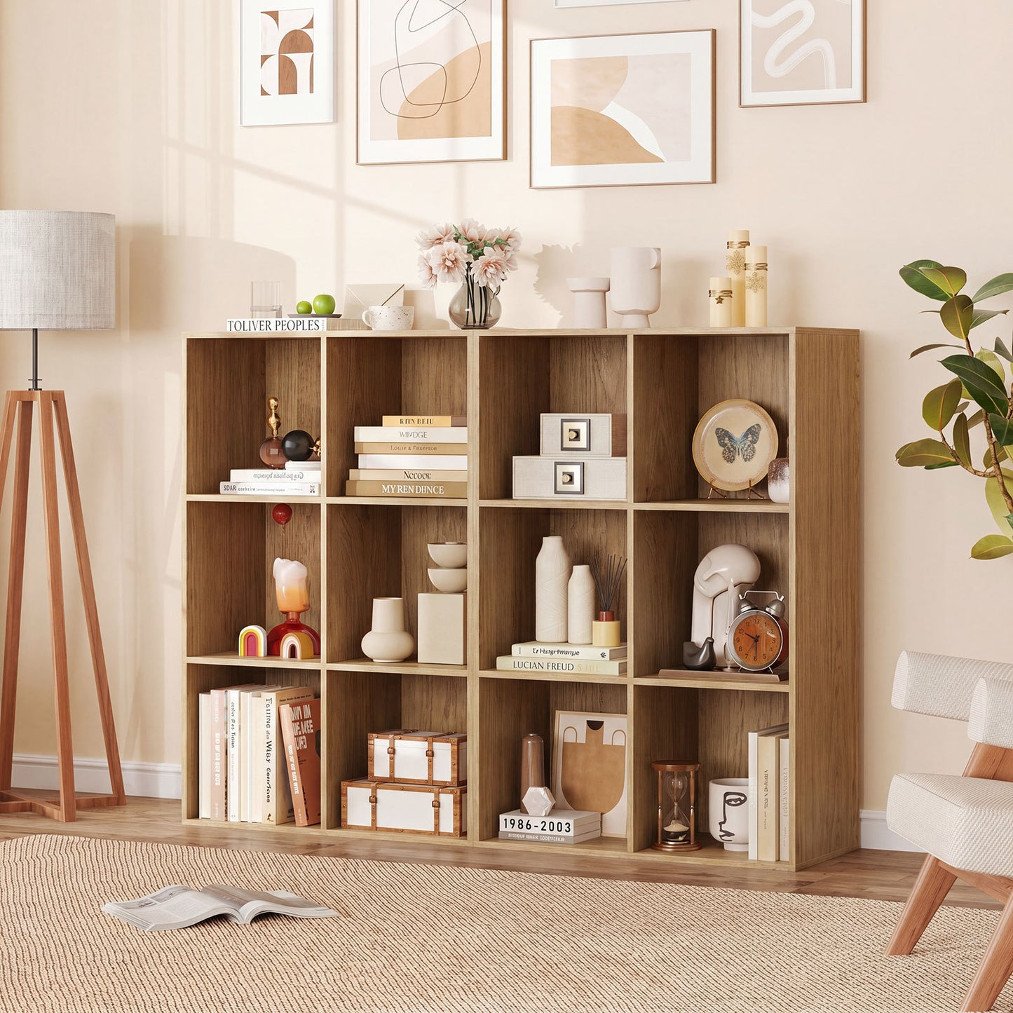 6-Cube Bookcase 3-Tier Storage Organizer with Anti-Tipping Kits for Living Room Study-Natural