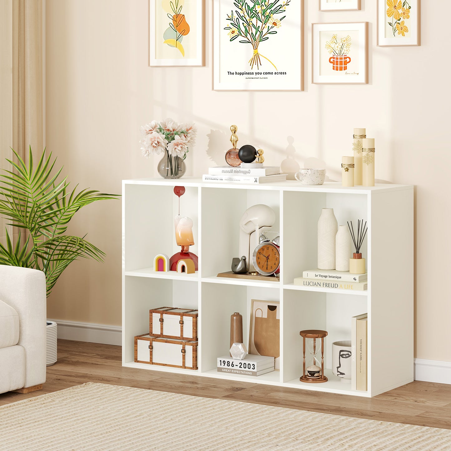 6-Cube Bookcase 3-Tier Storage Organizer with Anti-Tipping Kits for Living Room Study-White