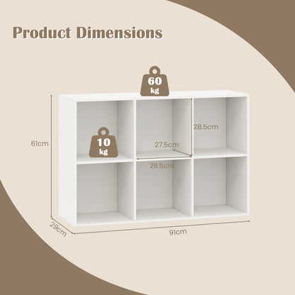 6-Cube Bookcase 3-Tier Storage Organizer with Anti-Tipping Kits for Living Room Study-White