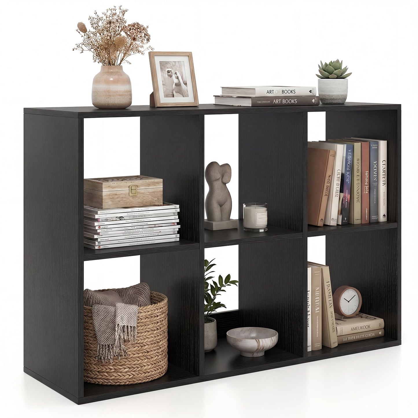 6-Cube Bookshelf with Back Guardrail and Anti-tipping Kits-Black