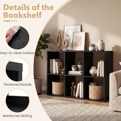 6-Cube Bookshelf with Back Guardrail and Anti-tipping Kits-Black