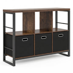 6 Cube Storage Organizer with 3 Storage Bins Sturdy Metal Frame and 3 Open Shelves-Rustic Brown