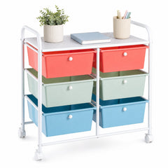 6-Drawer Rolling Storage Cart with 4 Universal Wheels and Metal Frame Spacious Tabletop-Multicolor