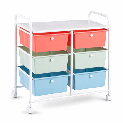 6-Drawer Rolling Storage Cart with 4 Universal Wheels and Metal Frame Spacious Tabletop-Multicolor