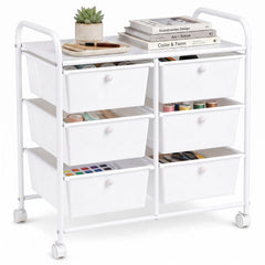 6-Drawer Rolling Storage Cart with 4 Universal Wheels and Metal Frame Spacious Tabletop-White