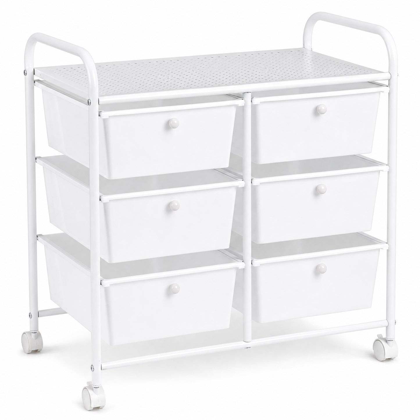 6-Drawer Rolling Storage Cart with 4 Universal Wheels and Metal Frame Spacious Tabletop-White