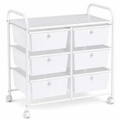 6-Drawer Rolling Storage Cart with 4 Universal Wheels and Metal Frame Spacious Tabletop-White