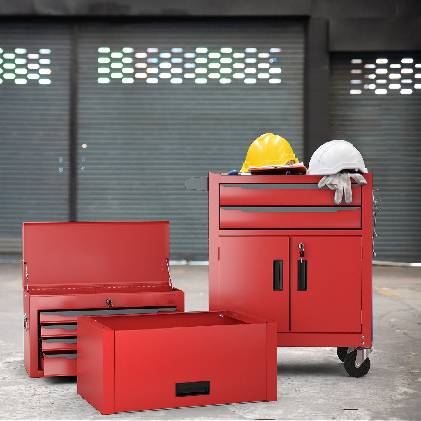 6-Drawer Rolling Tool Chest with Universal Wheels and Hooks-Red-M