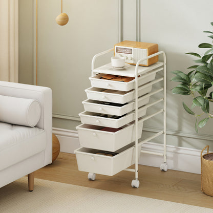 6 Drawers Storage Trolley with 4 Wheels for Makeup Beauty Salon-White