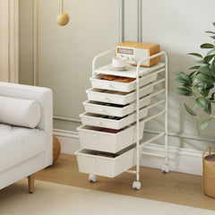 6 Drawers Storage Trolley with 4 Wheels for Makeup Beauty Salon-White