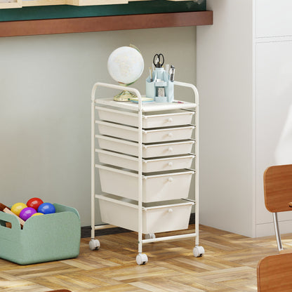 6 Drawers Storage Trolley with 4 Wheels for Makeup Beauty Salon-White