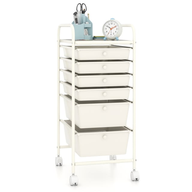 6 Drawers Storage Trolley with 4 Wheels for Makeup Beauty Salon-White