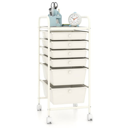 6 Drawers Storage Trolley with 4 Wheels for Makeup Beauty Salon-White