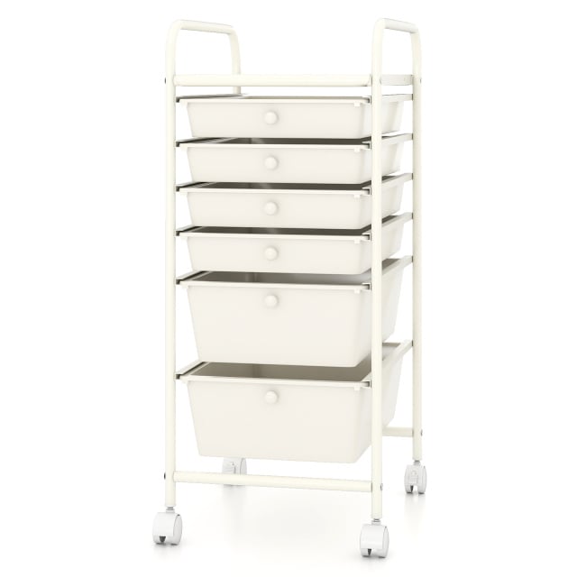 6 Drawers Storage Trolley with 4 Wheels for Makeup Beauty Salon-White