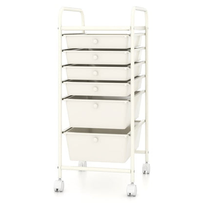 6 Drawers Storage Trolley with 4 Wheels for Makeup Beauty Salon-White