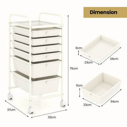 6 Drawers Storage Trolley with 4 Wheels for Makeup Beauty Salon-White