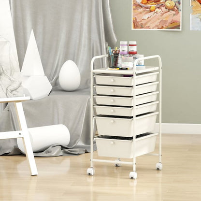 6 Drawers Storage Trolley with 4 Wheels for Makeup Beauty Salon-White