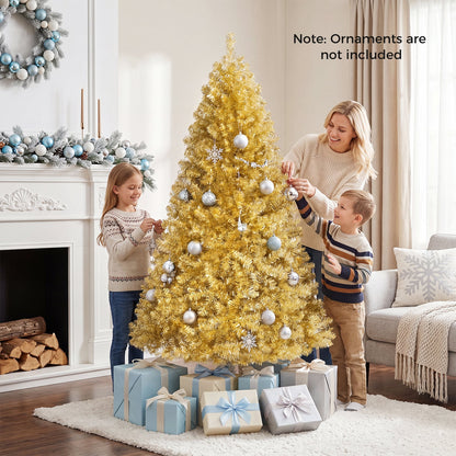 6 FT Artificial Christmas Tree with 1034 Branch Tips and Shimmering Leaves for Party-Golden
