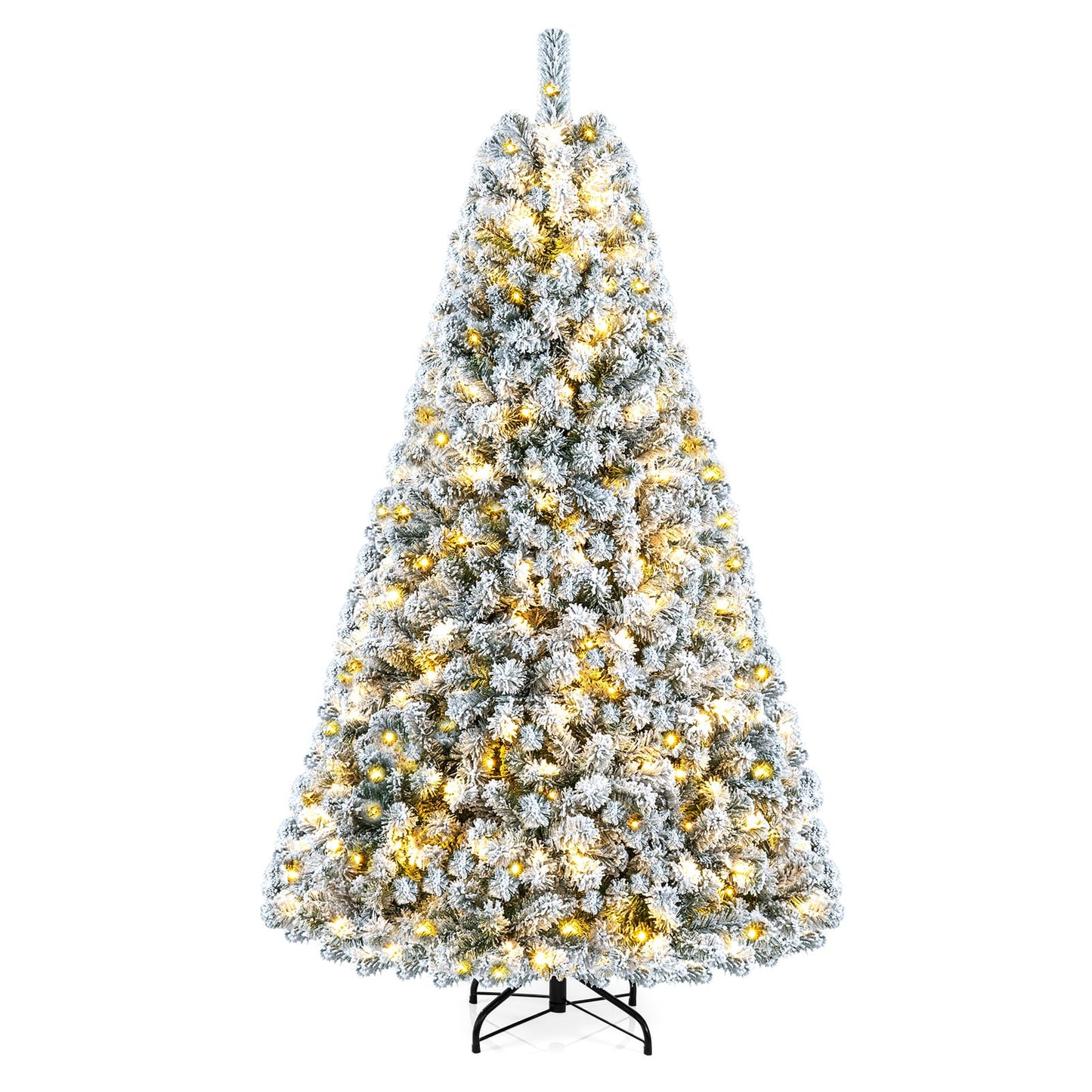 6 FT Snow-Flocked Artificial Christmas Tree with 230 Warm White LED Lights and 928 Branch Tips-Green