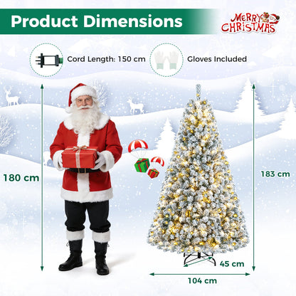 6 FT Snow-Flocked Artificial Christmas Tree with 230 Warm White LED Lights and 928 Branch Tips-Green