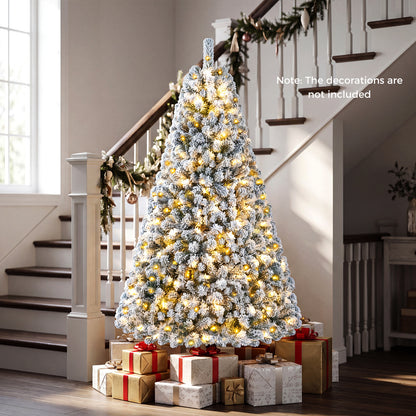 6 FT Snow-Flocked Artificial Christmas Tree with 230 Warm White LED Lights and 928 Branch Tips-Green