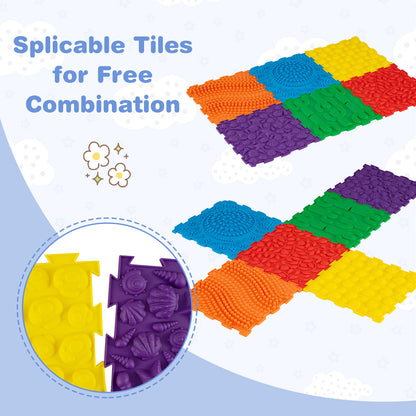6 PCS Tactile Sensory Mats for Kids and Adults with Rich Colors and Embossed Nature Patterns-Colorful
