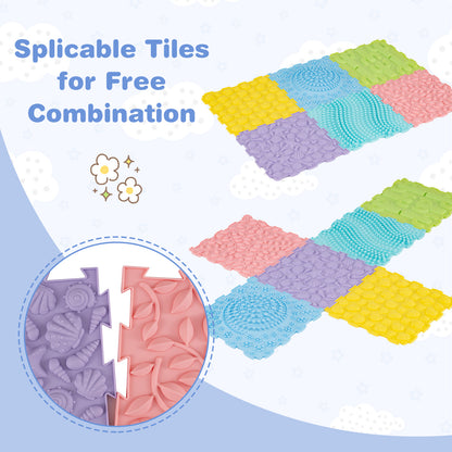 6 PCS Tactile Sensory Mats for Kids and Adults with Rich Colors and Embossed Nature Patterns-Macaron