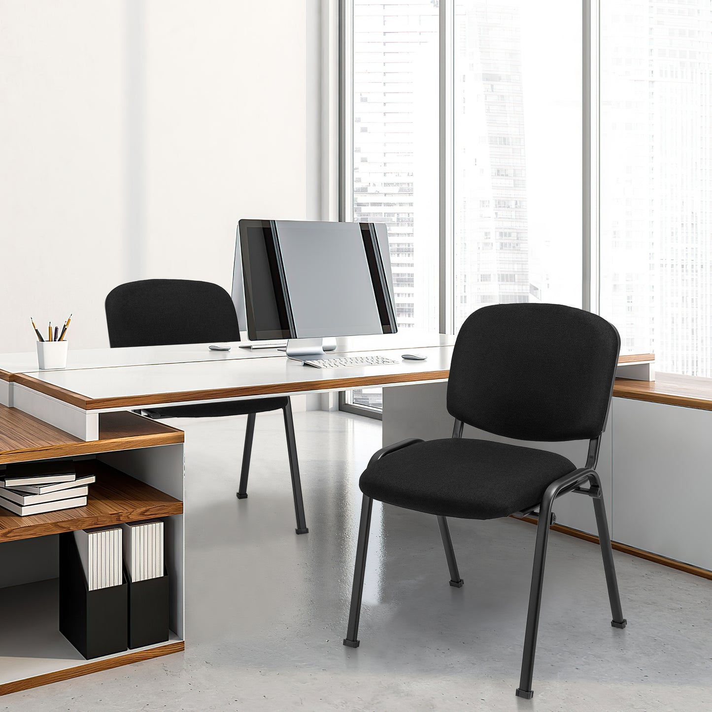 6-Pack Conference Chair Set with Metal Frame and Padded Cushion-Black