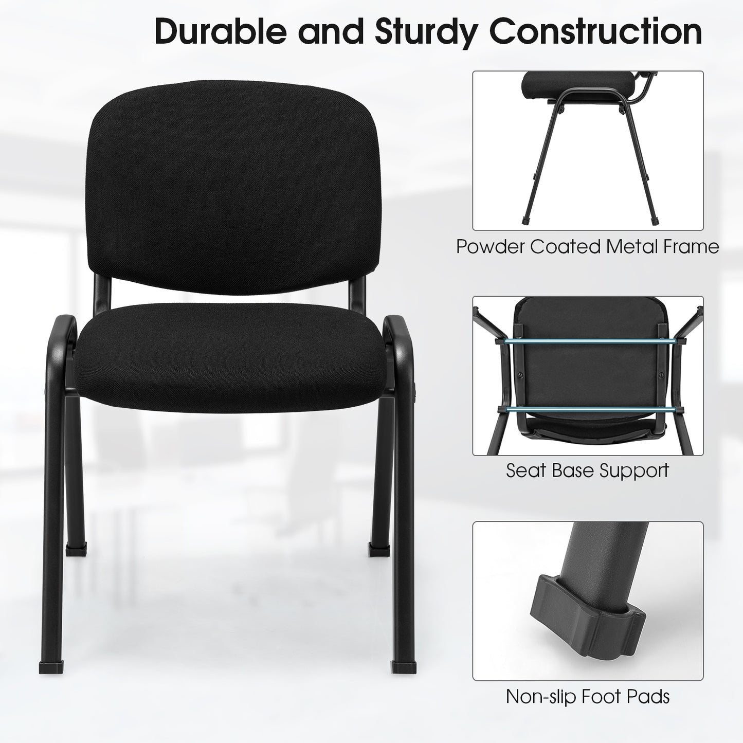 6-Pack Conference Chair Set with Metal Frame and Padded Cushion-Black