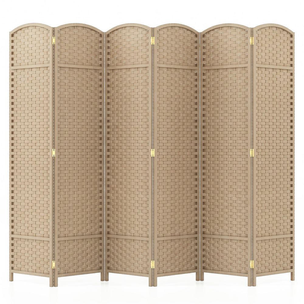 6-Panel Room Divider Folding Privacy Screen with Hand-woven Texture-Beige