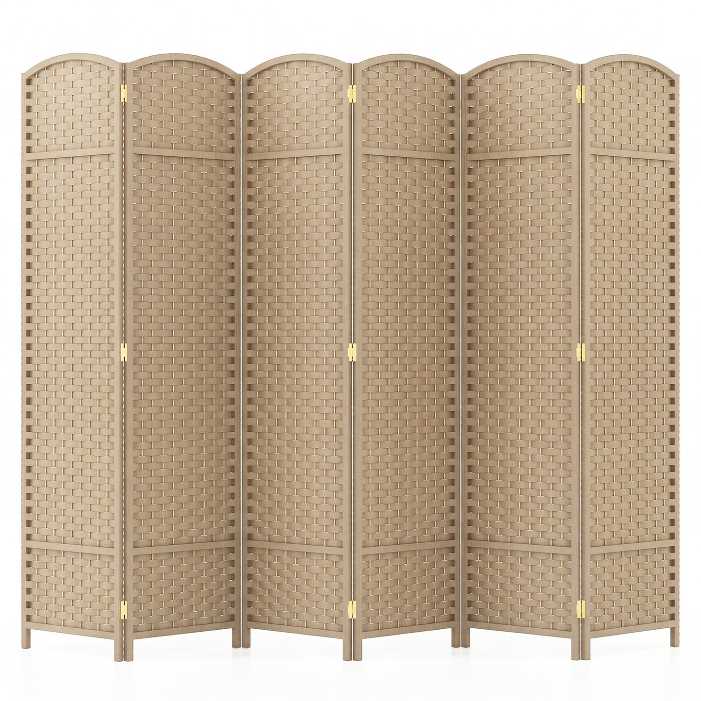 6-Panel Room Divider Folding Privacy Screen with Hand-woven Texture-Beige