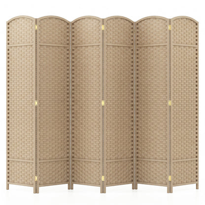 6-Panel Room Divider Folding Privacy Screen with Hand-woven Texture-Beige