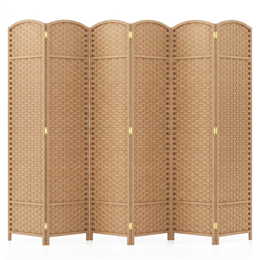 6-Panel Room Divider Folding Privacy Screen with Hand-woven Texture-Natural