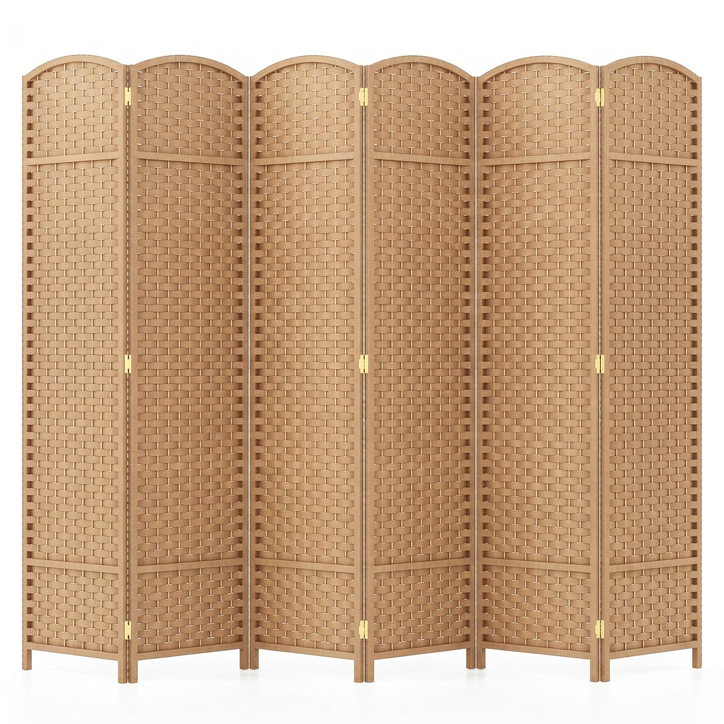 6-Panel Room Divider Folding Privacy Screen with Hand-woven Texture-Natural