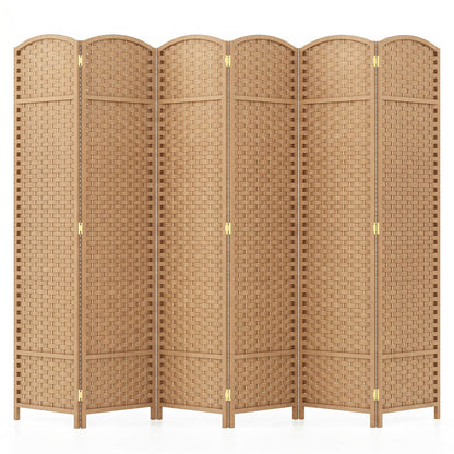 6-Panel Room Divider Folding Privacy Screen with Hand-woven Texture-Natural