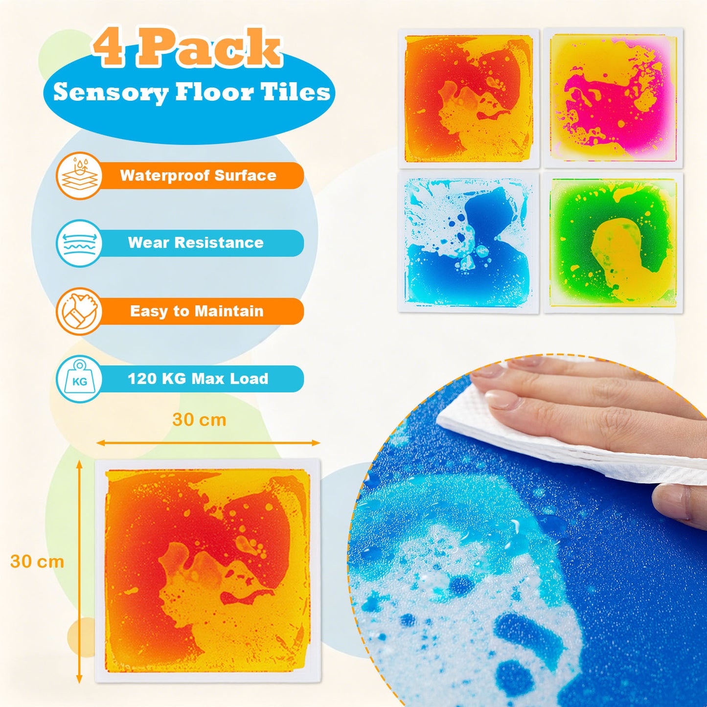6 Piece 30 x 30 CM Square Liquid Puzzle Pads for Kids