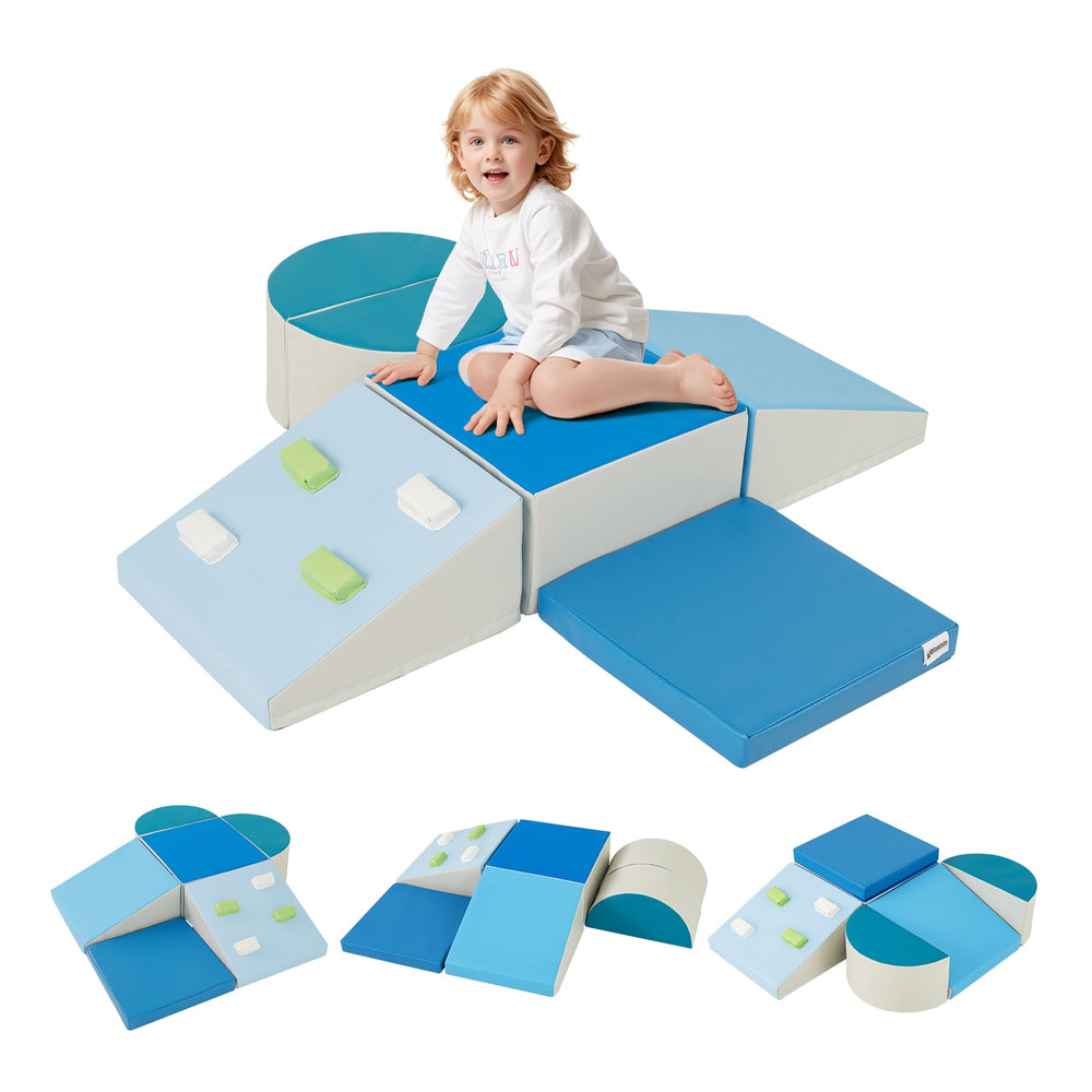6 Piece Foam Climbing Toys for Toddlers with PU Leather Cover-Blue