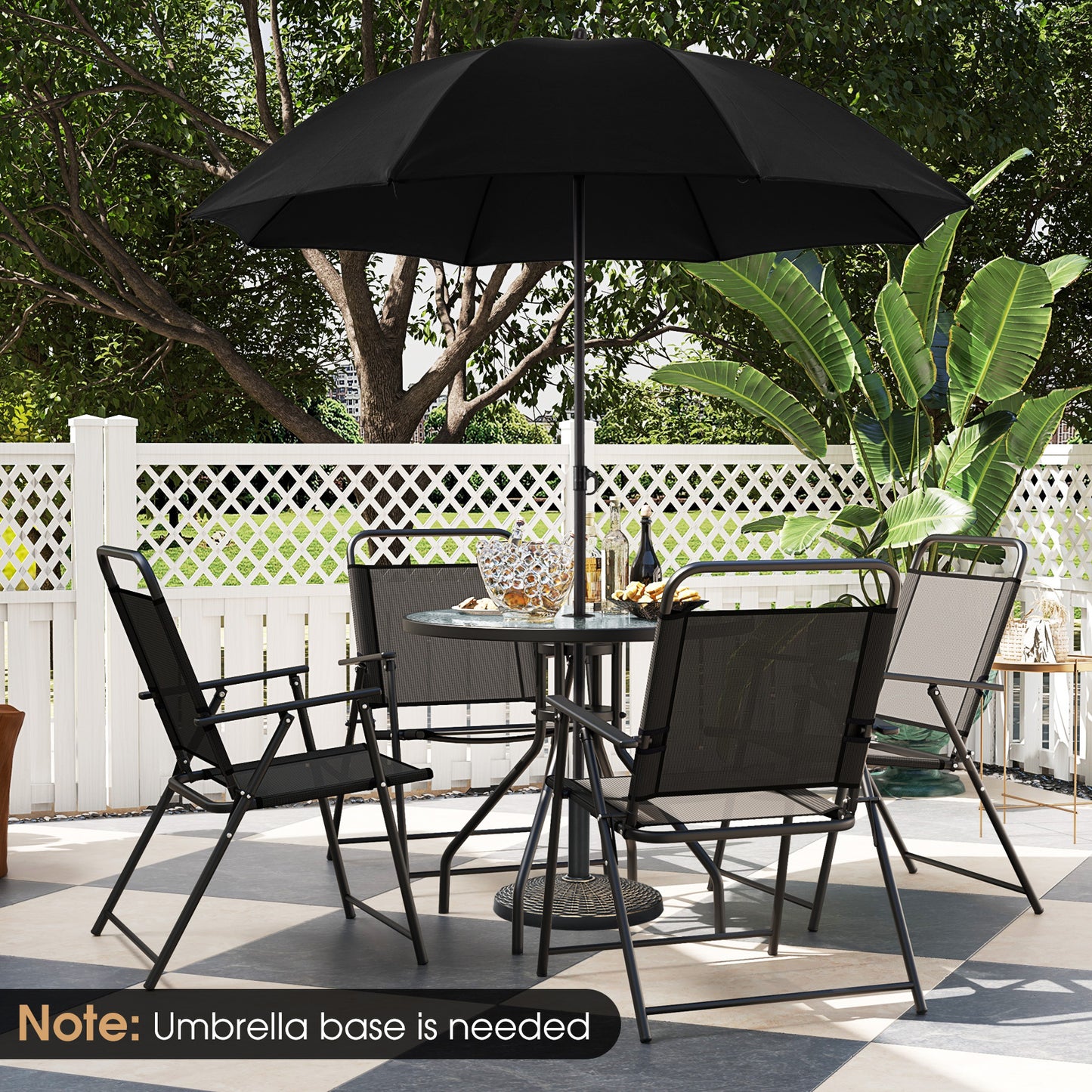 6 Piece Outdoor Dining Set with Detachable Umbrella for Poolside-Black