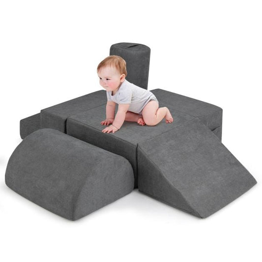 6-Piece Baby Climbing Blocks Kids Indoor Soft Play Structure-Grey