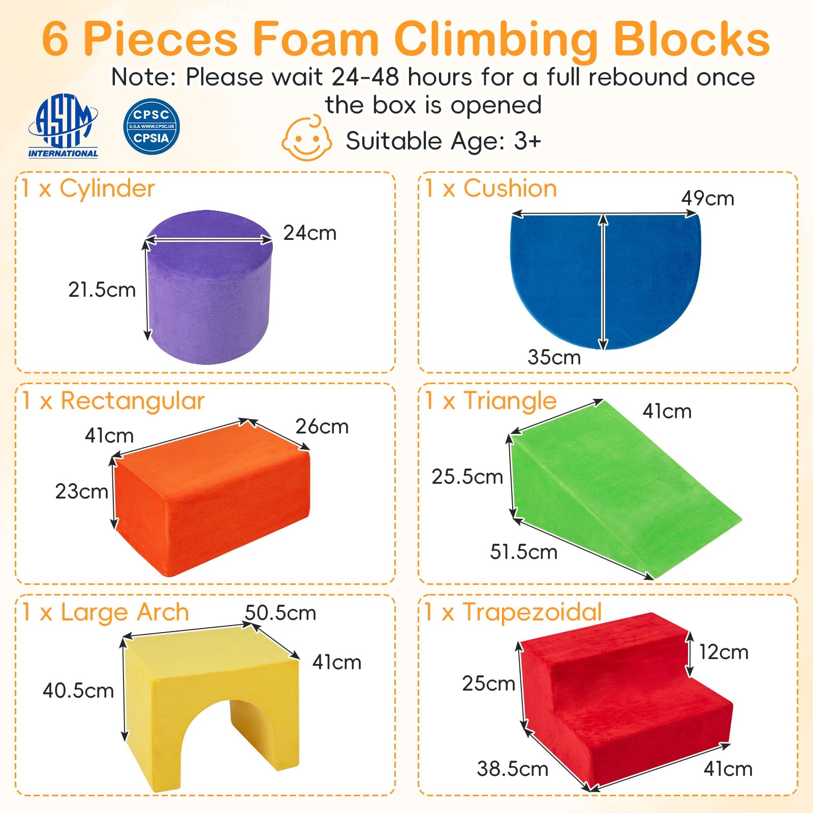 6 Pieces Foam Climbing Blocks for Kids with Slide and Tunnel for Toddlers 3+-Red